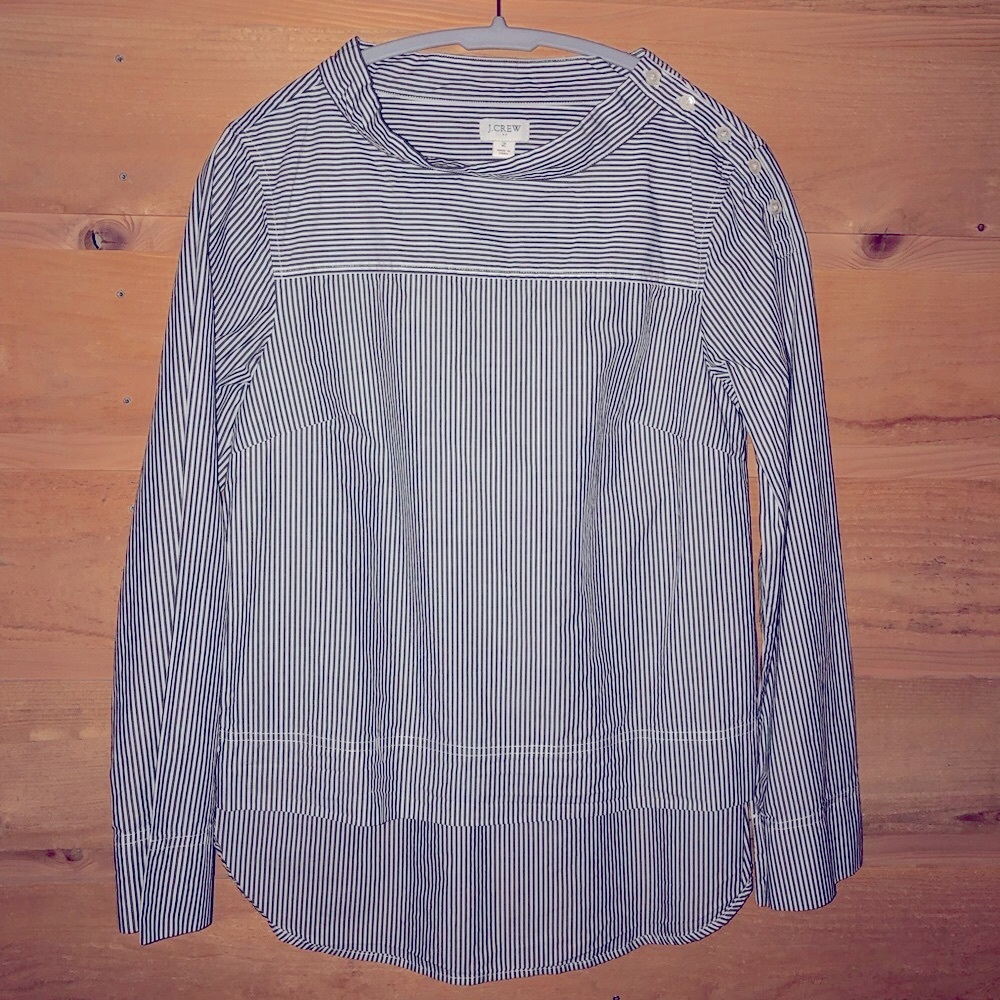 J.Crew striped hi lo blouse size 2 White and blue chambray stripes 100% cotton